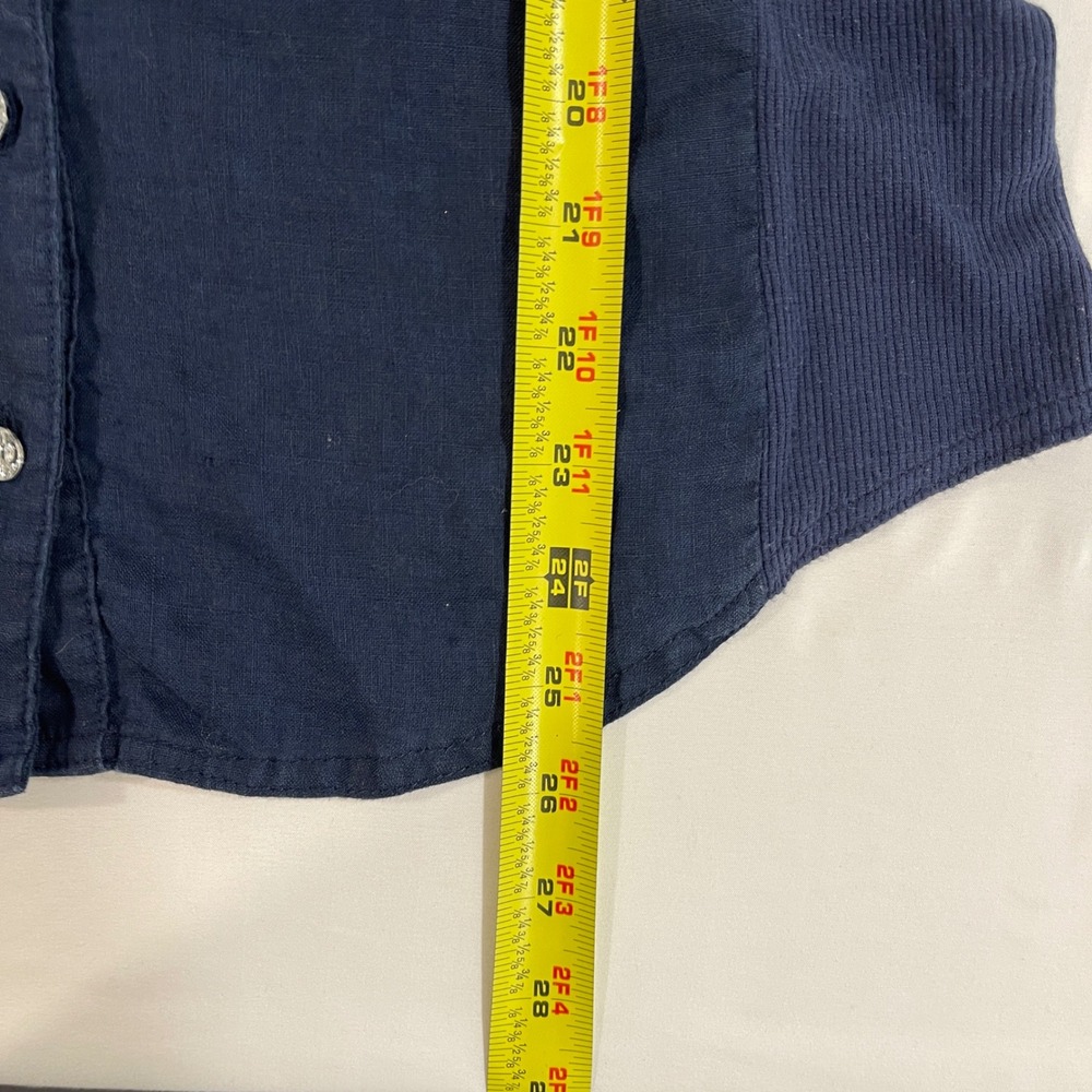 INC Womens Linen Blend Button Up Shirt Ribbed Coastal Navy Blue S - Picture 5 of 6